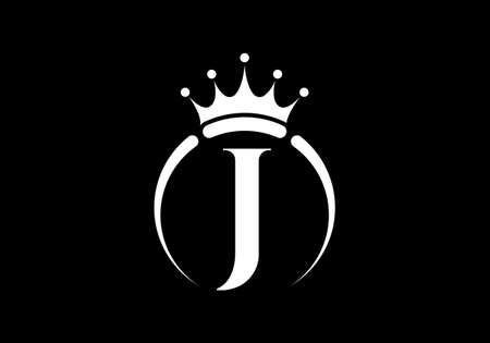 Initial J monogram alphabet with a crown. Royal, King, queen luxury symbol. Font emblem. Modern luxury brand element sign. Vector illustration.のイラスト素材