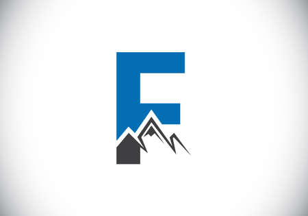 Initial F monogram alphabet with the mountain peak. Mountain Logo sign symbol. Font emblem. Modern vector logo for the business, and company identityのイラスト素材