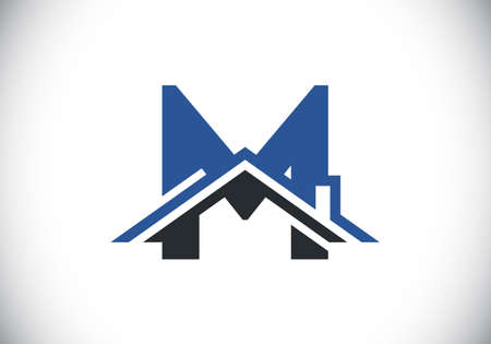 Initial M monogram alphabet with the roof. Home or house sign. Real estate logo concept. Font emblem. Modern vector logo for Real estate business and company identity.のイラスト素材