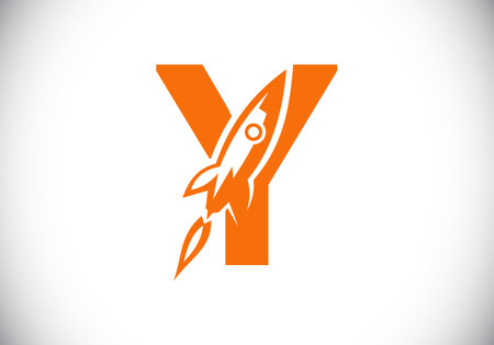 Initial Y monogram letter alphabet with a Rocket logo design. Rocket icon. Font emblem. Modern vector logo for business and company identity.のイラスト素材