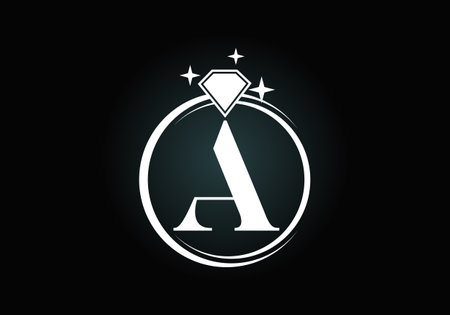 Initial A monogram letter alphabet in a circle with Diamond. Diamond Ring Logo. Jewelry logo design concept. Modern vector logo for business and company identity.のイラスト素材