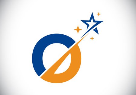 Initial O monogram letter alphabet with swoosh and star logo icon. Abstract star logo sign symbol design. Modern vector logo for business and company identity.のイラスト素材