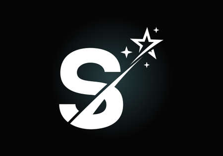 Initial S monogram letter alphabet with swoosh and star logo icon. Abstract star logo sign symbol design. Modern vector logo for business and company identity.のイラスト素材