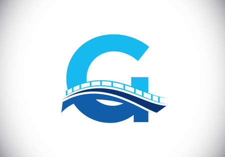 Initial G monogram letter alphabet with bridge sign. Abstract bridge logo design template. Modern vector logo for construction business and company identity.のイラスト素材