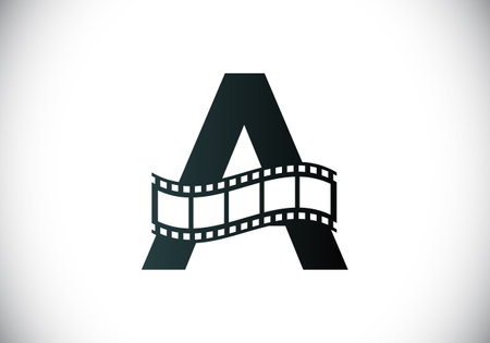 Initial A monogram alphabet incorporated with film reel. Video and movie logo concept. Font emblem. Logo for the entertainment business and company identityのイラスト素材