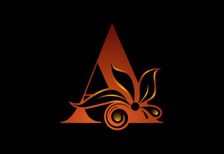 Floral monogram letter A. Initial alphabet with botanical elements. Vector illustrationのイラスト素材