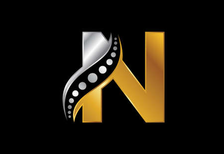 Initial N monogram letter alphabet with chiropractic spine logo. Spinal care icon. Font emblem.のイラスト素材