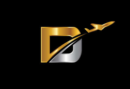 Initial letter D with airplane Logo Design. Airline, airplane, aviation, travel logo template.のイラスト素材