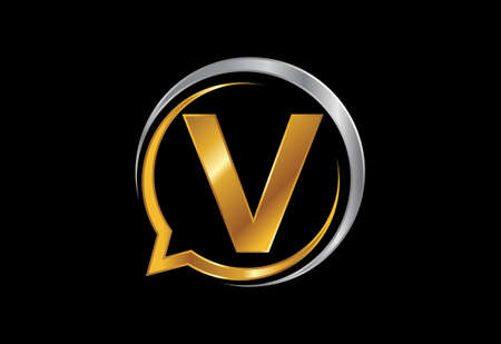 Initial V monogram letter alphabet with a bubble chat icon. Talking chatting logo conceptのイラスト素材