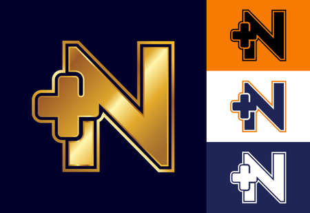 Initial N monogram with a plus sign. for medical or health business, and company identityのイラスト素材