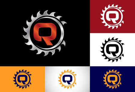 Initial Q monogram alphabet with the saw blade. Carpentry, woodworking logo design. Font emblem. Modern vector logo for sawmill business and company identityのイラスト素材