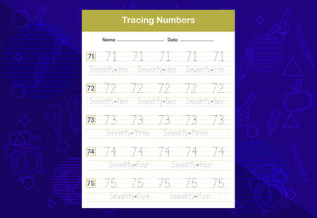 Tracing Numbers Worksheets. An educational worksheet for kids. Learn Numbers.のイラスト素材