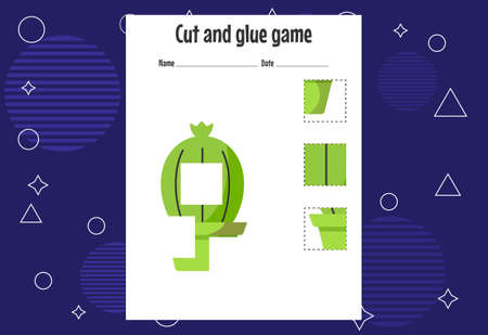 Cut and glue game for kids with fruits. Cutting practice for preschoolers. Education pageのイラスト素材