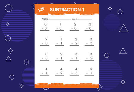 Subtraction worksheet for kids. Educational math activities worksheet for children