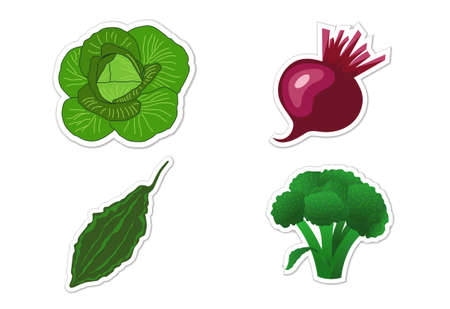 Sticker set of different vegetables, Flat vector illustrationのイラスト素材