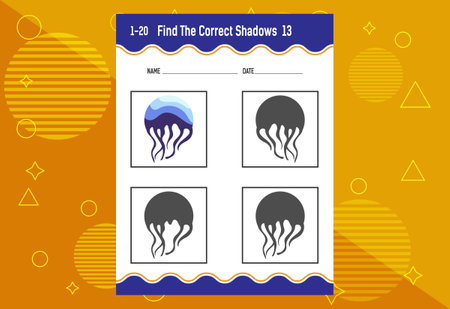 Find the correct shadow. Education developing worksheet. Matching game for kids.のイラスト素材
