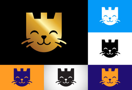 Cat logo, Cat with castle logo, Animal logo design vector icon illustrationのイラスト素材