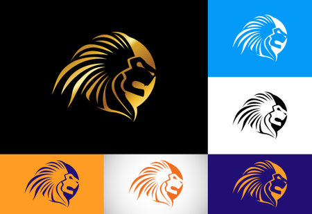 Lion Head logo design template, Animal logo design vector icon illustrationのイラスト素材