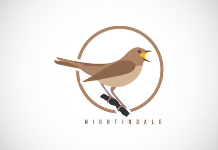 Nightingale bird in a circle. Nightingale bird logo design template vector illustrationのイラスト素材