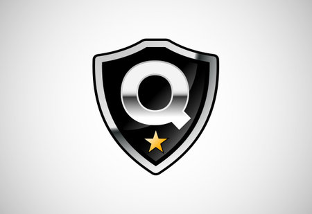 Initial letter Q with shield icon logo design vector illustration. Shield with monogram alphabetのイラスト素材