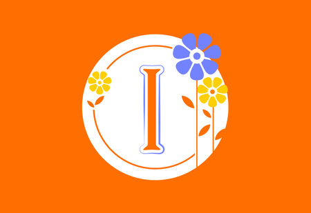 Floral monogram letter I. Initial alphabet with botanical elements. Floral alphabet vector designのイラスト素材