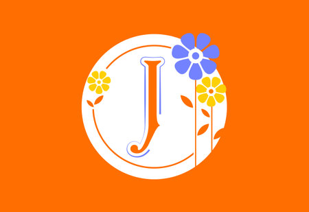 Floral monogram letter J. Initial alphabet with botanical elements. Floral alphabet vector designのイラスト素材