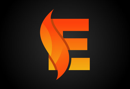 Initial E monogram letter with a swoosh or flame. Fire flames or swoosh design vector illustrationのイラスト素材