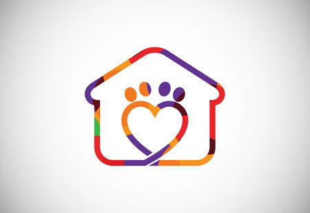 Low poly pet home, Pet care home logo, Animal logo design vector icon illustrationのイラスト素材