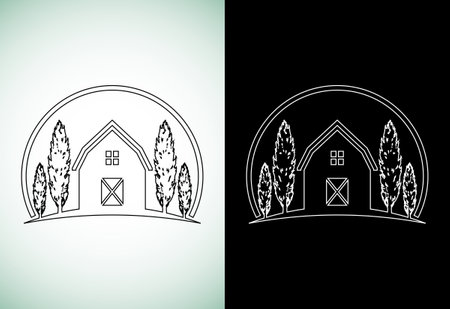 Farm house line art style logo template, Agriculture icon sign symbolのイラスト素材