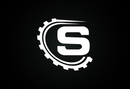 Initial S alphabet with a gear. Gear engineer logo design. Logo for automotive, mechanical, technology, setting, repair business, and company identityのイラスト素材