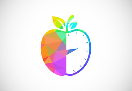 Low poly style apple sign symbol in flat style on white background, Diet logo conceptのイラスト素材
