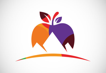 Low poly style apple and Mountain logo sign symbol in flat style on white backgroundのイラスト素材