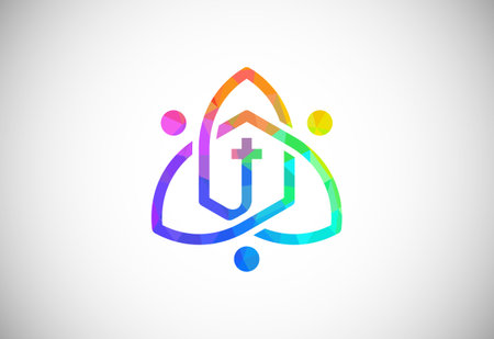 Low poly style church logo. Christian sign symbols. The Cross of Jesus