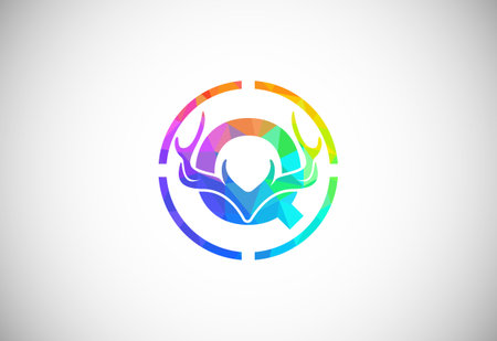 Letter Q with deer antlers in target shape. polygonal style logo, Hunting inspirations symbol for corporate business identityのイラスト素材