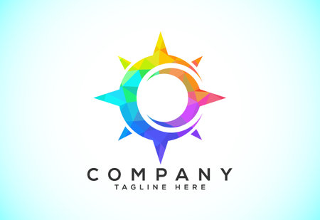 Polygonal Compass Concept Logo Design. Compass Low Poly Logo sign and symbol. Coastal iconのイラスト素材