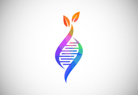 Polygonal DNA vector logo. Genetics logo design concept. Logo for medicine, science, laboratory, business, and company identityのイラスト素材