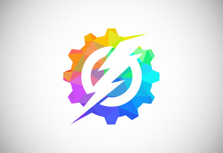 Polygonal low poly electricity logo template lighting bolt sign symbolのイラスト素材