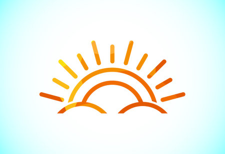 Abstract polygonal sun logo design, Solar sunburst icon. Geometric triangle shapesのイラスト素材