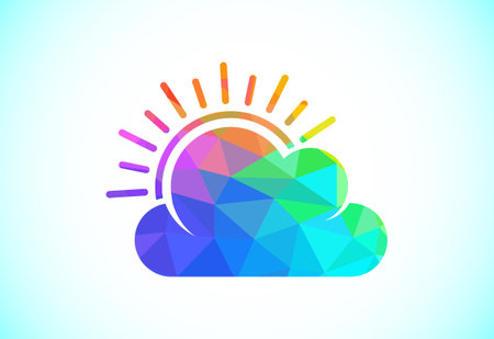 Abstract polygonal sun logo design, Solar sunburst icon. Geometric triangle shapesのイラスト素材