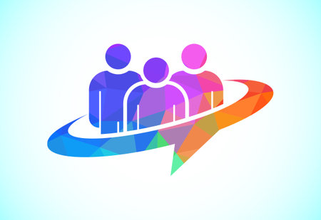 Low poly style group Chat logo symbol, People logo signのイラスト素材