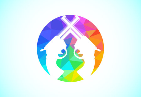 Low poly style Pistol logo design, Pistol emblem designのイラスト素材