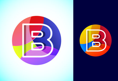 Line letter B on a colorful circle. Graphic alphabet symbol for business or company identity.のイラスト素材