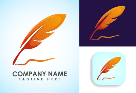 Feather logo design vector template. Feather logo for a writer or publishers.のイラスト素材