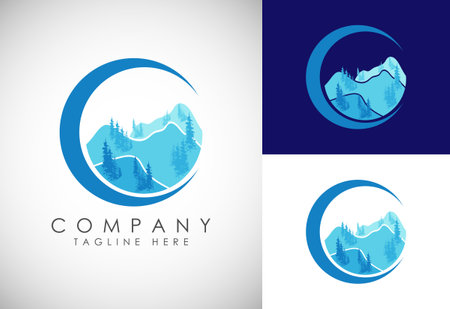 Mountain Logo. Mountain peak summit logo design. Outdoor hiking adventure icon. Vector illustration.のイラスト素材