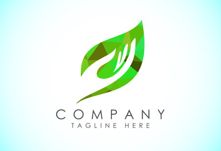 Low poly hand with Leaf logo design vector templateのイラスト素材