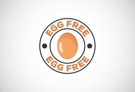 Egg free labels badge logo sign for food package seal. 100 percent egg free flat vector illustrationのイラスト素材