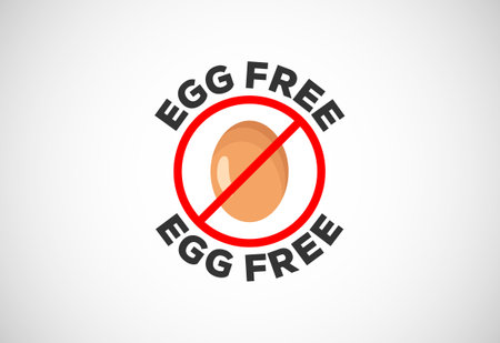 Egg free labels badge logo sign for food package seal. 100 percent egg free flat vector illustrationのイラスト素材