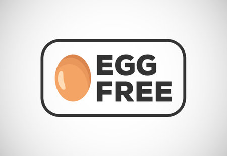 Egg free labels badge logo sign for food package seal. 100 percent egg free flat vector illustrationのイラスト素材
