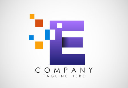 English alphabet with data pixel. Creative technological modern data pixel logoのイラスト素材