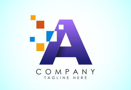 English alphabet with data pixel. Creative technological modern data pixel logoのイラスト素材